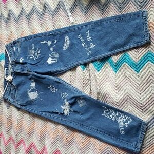 Zara slim fit Graffiti ripped jeans, mid-blue, size 31